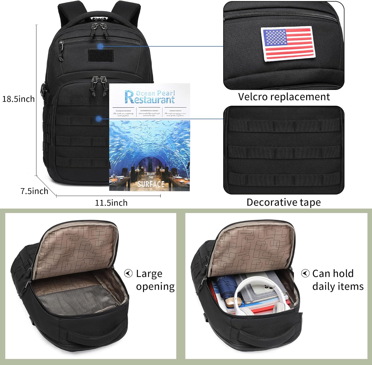 Wotony Military tactical backpack, backpack for men black small tactical assault bag - Image 3