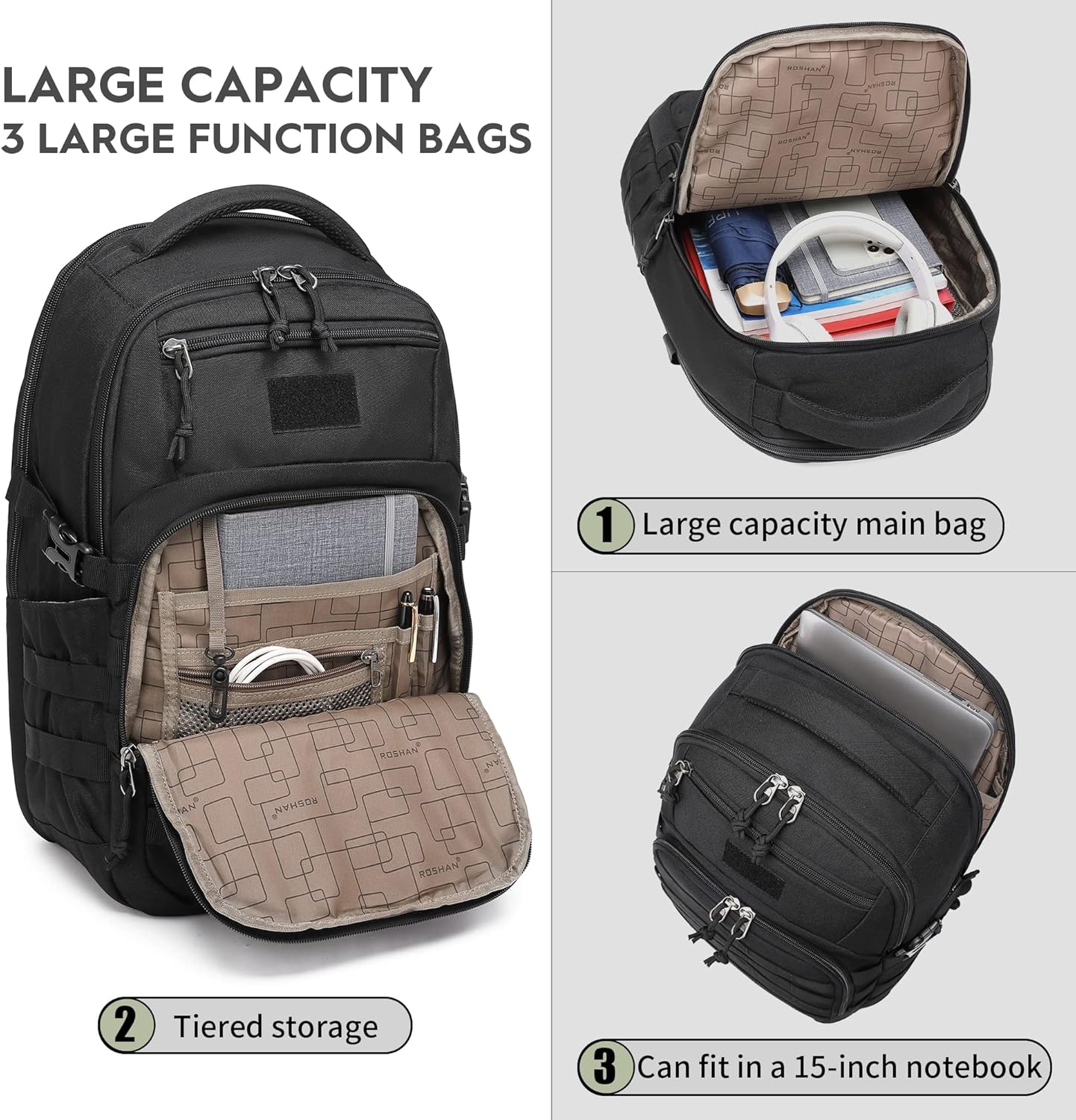 Wotony Military tactical backpack, backpack for men black small tactical assault bag - Image 6